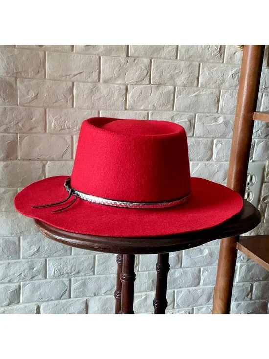 VIntage Red 100% Wool Felt Western Hat Silver Concho Hatband - Picture 5 of 11